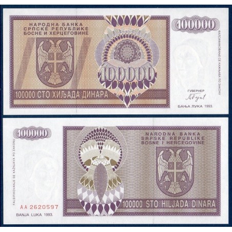 Bosnie Pick N°141a, Billet de banque de 100000 Dinara 1993