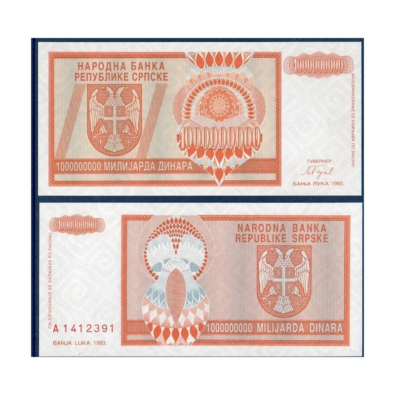 Bosnie Pick N°147a, Billet de banque de 1 milliard Dinara 1993