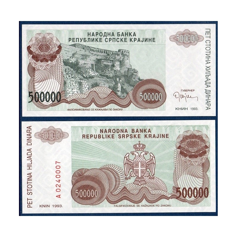 Croatie (serbie) Pick N°R23a, Billet de banque de 500000 Dinara 1993