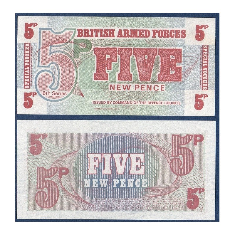 G.B. Armée Pick N°47, Billet de banque de 5 new Pence 1972