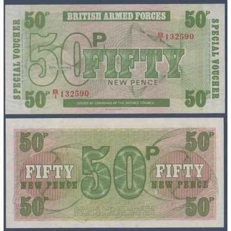 G.B. Armée Pick N°49, Billet de banque de 50 new Pence 1972