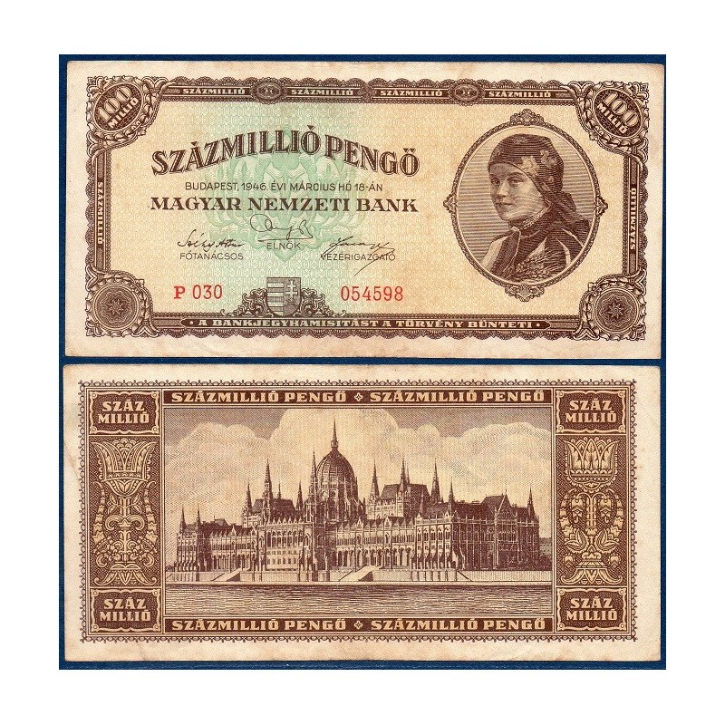 Hongrie Pick N°124, Billet de banque de 100000000 Pengo 1946