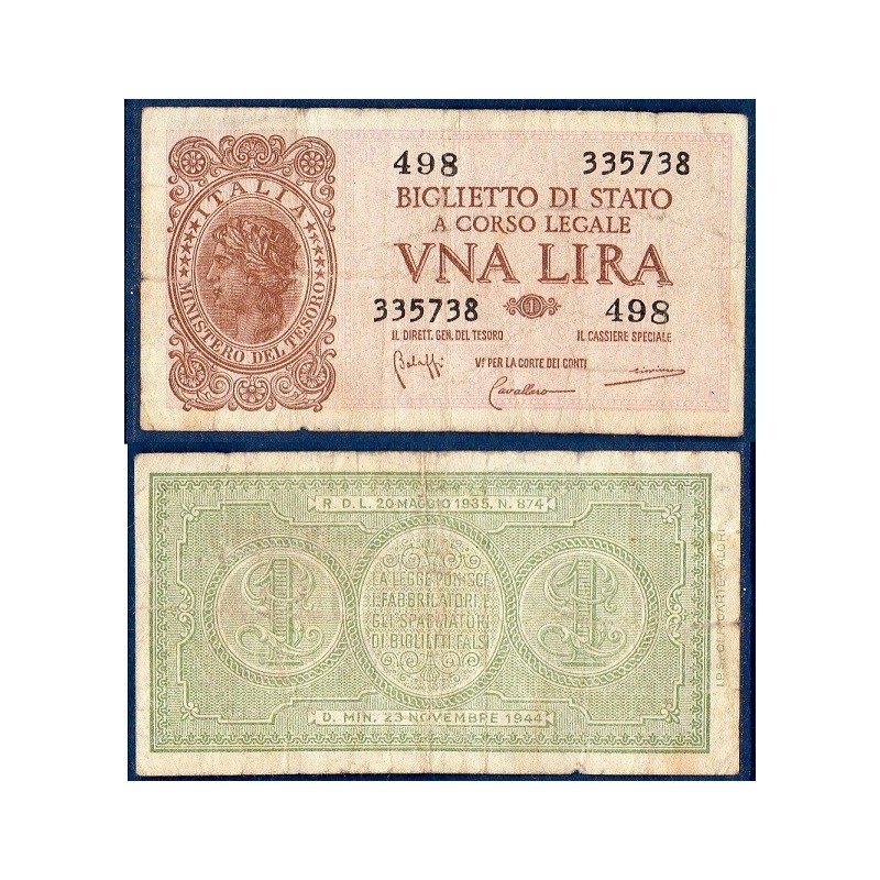 Italie Pick N°29b, TB Billet de banque de 1 Lire 1944