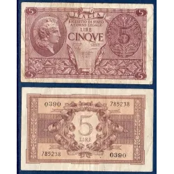 Italie Pick N°31c, Billet de banque de 5 Lire 1944