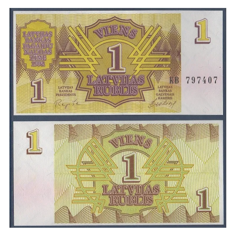 Lettonie P.35, neuf Billet de 1 Rublis 1992 jaune Lettonie P.35, neuf Billet de 1 Rublis 1992 jaune