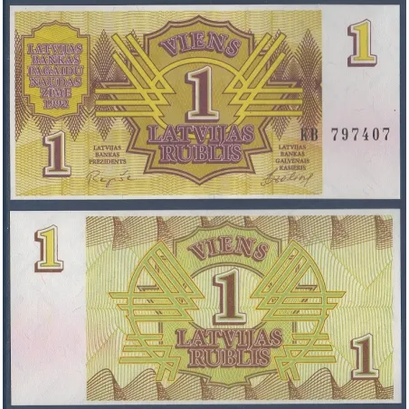 Lettonie P.35, neuf Billet de 1 Rublis 1992 jaune
