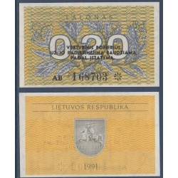 Lituanie P.30, neuf Billet de 0.20 Talonas 1991 feuilles