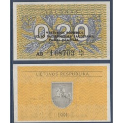 Lituanie Pick N°30, Billet de 0.20 Talonas 1991
