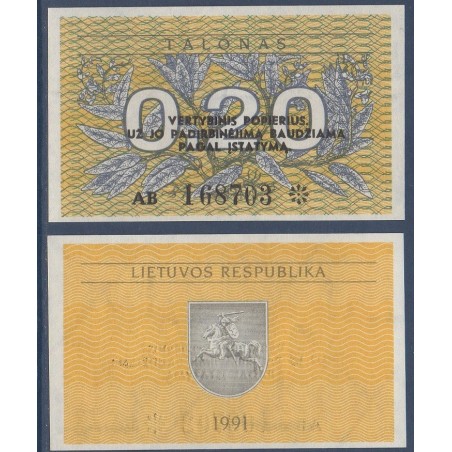 Lituanie P.30, neuf Billet de 0.20 Talonas 1991 feuilles