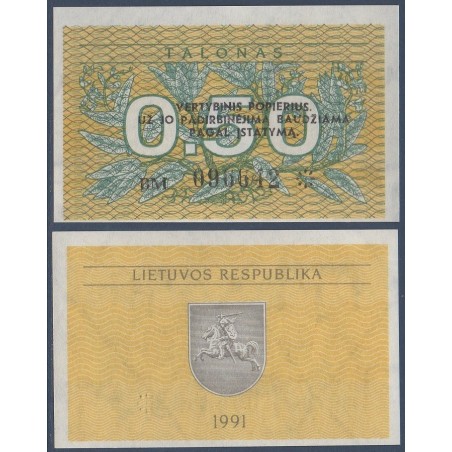 Lituanie P.31b, neuf Billet de 0.50 Talonas 1991 armoiries