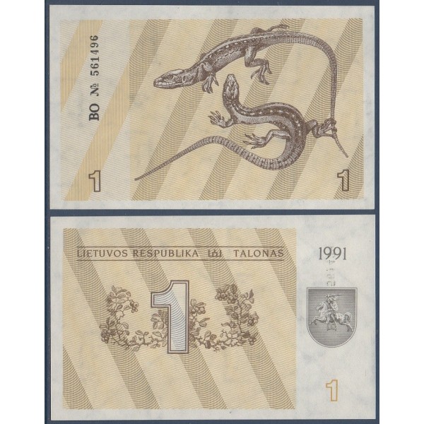 Lituanie P.32a, neuf Billet de 1 Talonas 1991 Lezard
