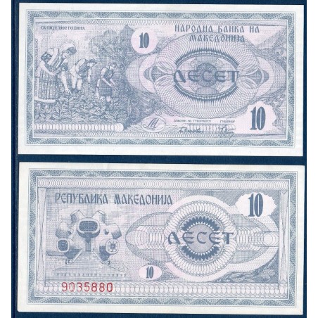 Macedoine P.1a, neuf Billet de 10 Denar 1992 gris