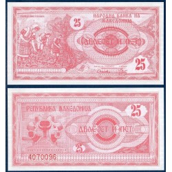 Macedoine P.2a, neuf Billet de 25 Denar 1992 rouge