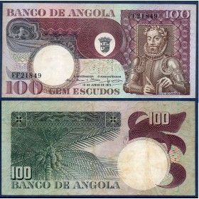 Angola Pick N°106 , Billet de banque de 100 Escudos 1973