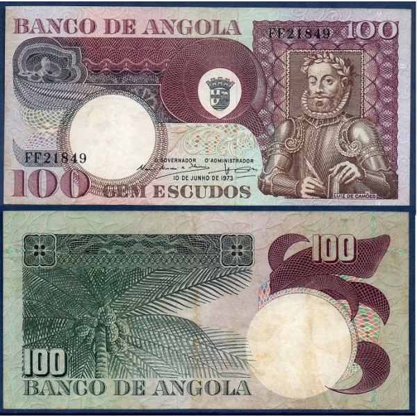 Angola Pick N°106 , Billet de banque de 100 Escudos 1973