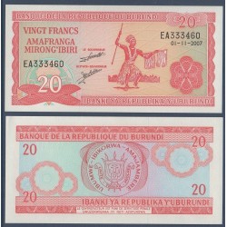 Burundi Pick N°27d, Billet de banque de 20 Francs 1997-2007