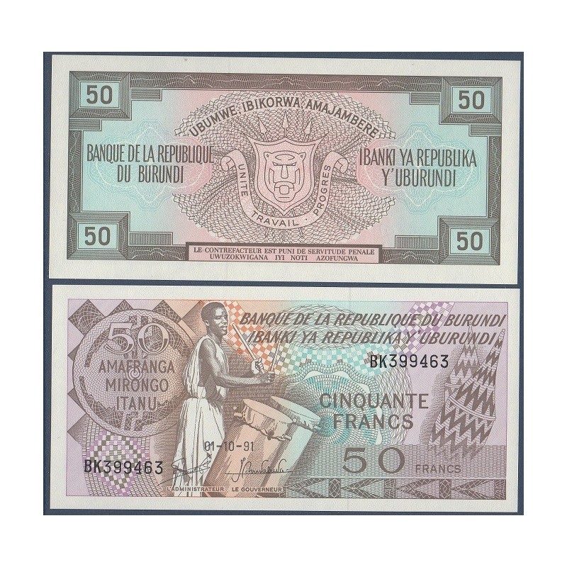 Burundi Pick N°28c, Billet de banque de 50 Francs 1988-1993