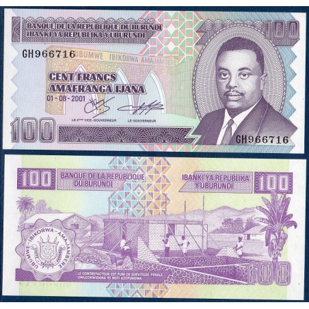 Burundi Pick N°37c, Billet de banque de 100 Francs 2001