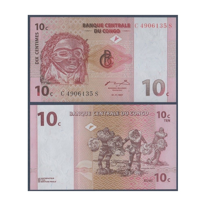 Congo Pick N°82a, Billet de banque de 10 centimes 1997