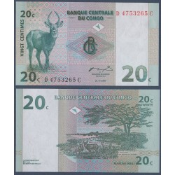 Congo Pick N°83, Billet de banque de 20 centimes 1997