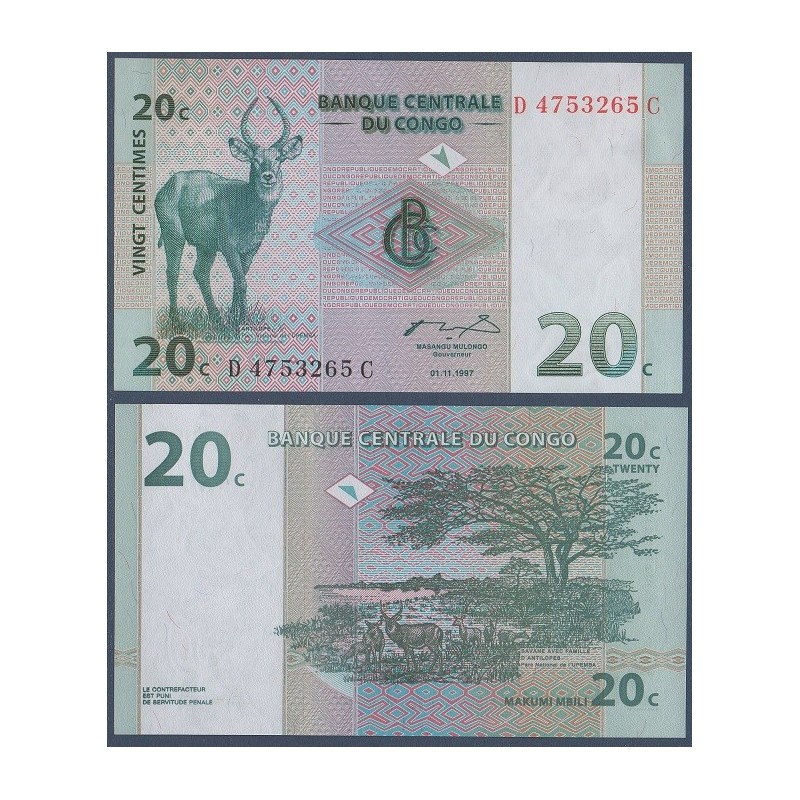 Congo Pick N°83a, Billet de banque de 20 centimes 1997