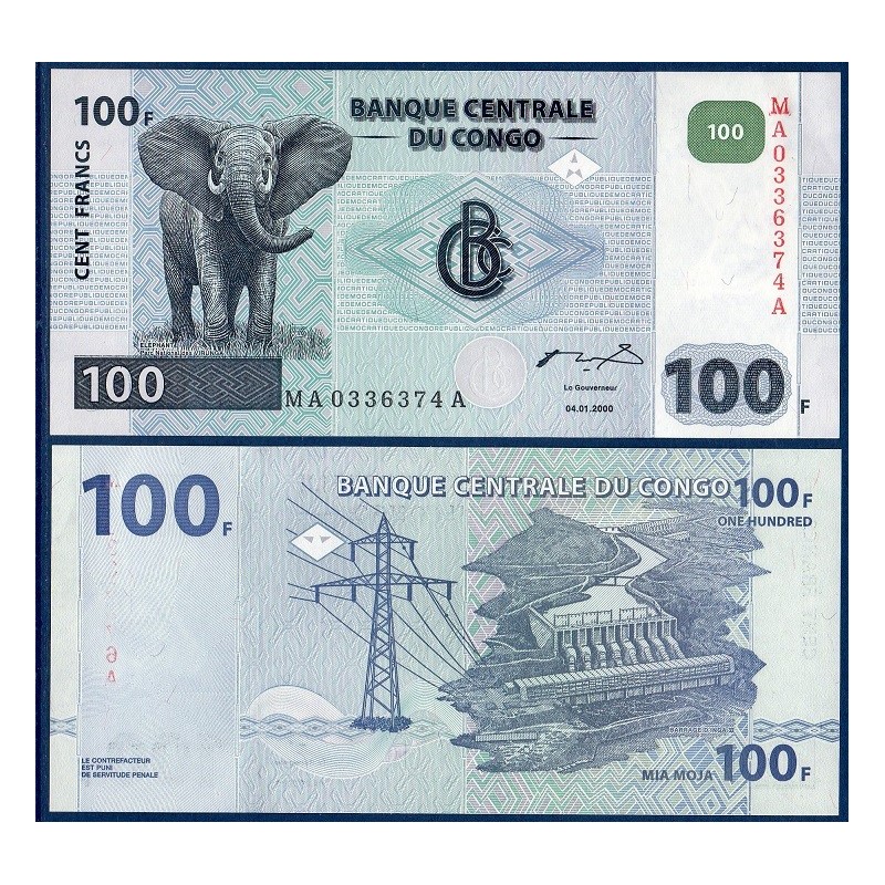 Congo Pick N°92A, Billet de banque de 100 Francs 2000