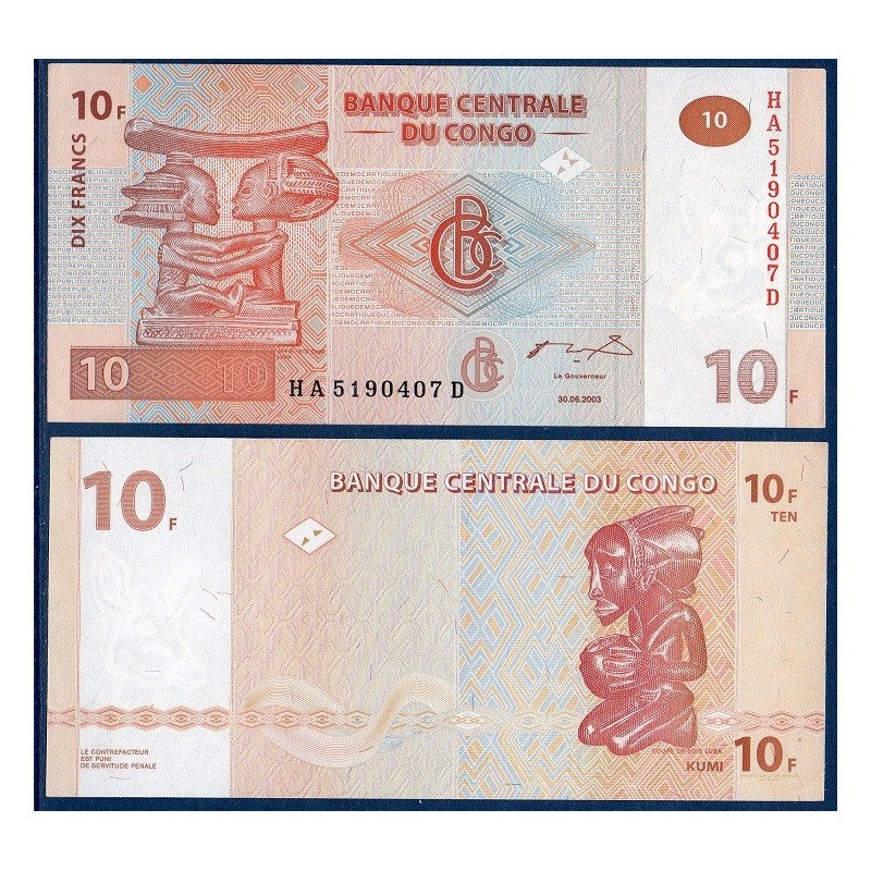 Congo Pick N°93a, Billet de banque de 10 Francs 2003
