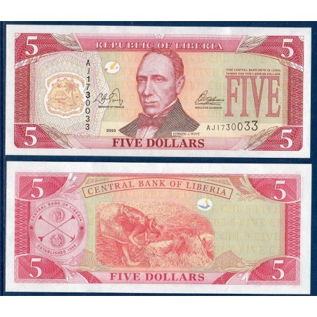 Liberia Pick N°26a, Billet de banque de 5 Dollars 2003