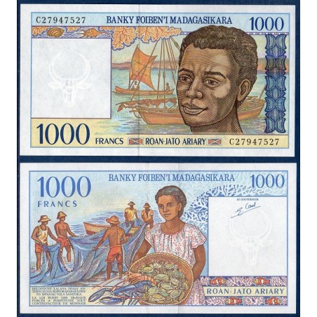 Madagascar P.76b, Neuf, Billet de 1000 Francs - 200 ariary 1995 Bateaux