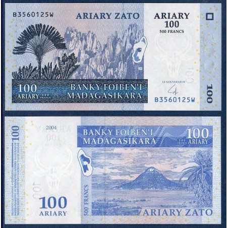 Madagascar P.86b, Neuf, Billet de 100 Ariary : 500 Francs 2004 Tsingy