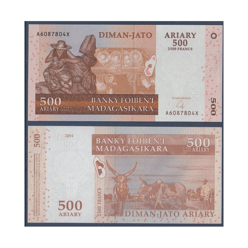Madagascar Pick N°88b, Billet de banque de 500 Ariary : 2500 Francs 2004