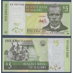 Malawi Pick N°36a, Billet de banque de 5 kwatcha 1997