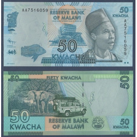 Malawi P.58a, Neuf, Billet de 50 kwatcha 1.1.2012 Safari