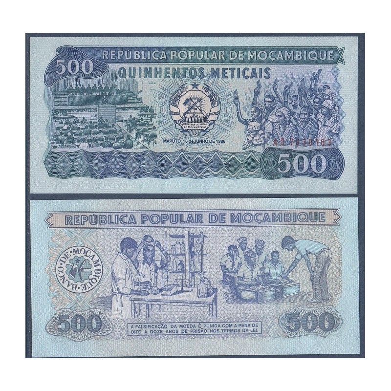 Mozambique Pick N°131b, Billet de banque de 500 meticais 1986