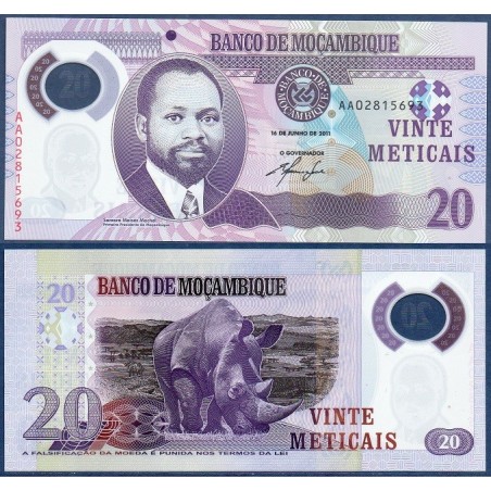 Mozambique P.149a, Neuf, Billet de 20 meticais 2011 Violet