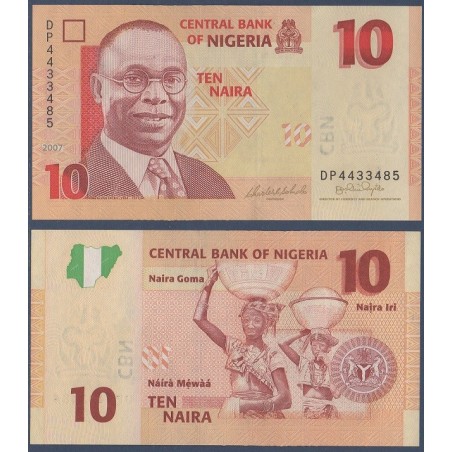 Nigeria P.33b, Neuf, Billet de 10 Naira 2007 Orange