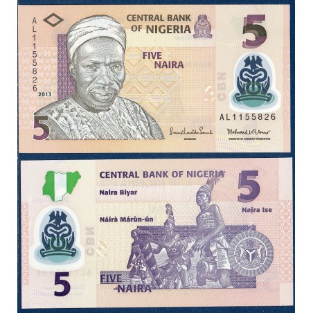 Nigeria P.38d, Neuf, Billet de 5 Naira 2013 Polymère