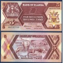 Ouganda P.27, Neuf, Billet de 5 Shillings 1987 Animaux