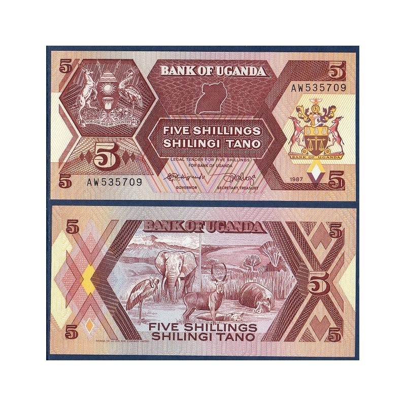 Ouganda Pick N°27, Billet de banque de 5 Shillings 1987