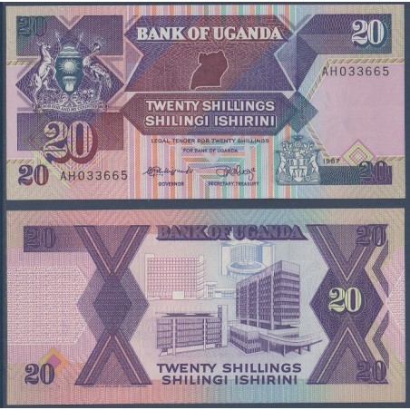 Ouganda P.29a, Neuf, Billet de 20 Shillings 1987 Violet