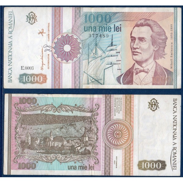 Roumanie P.101Aa, TTB Billet de 1000 leï 1990 Mihai Eminescu