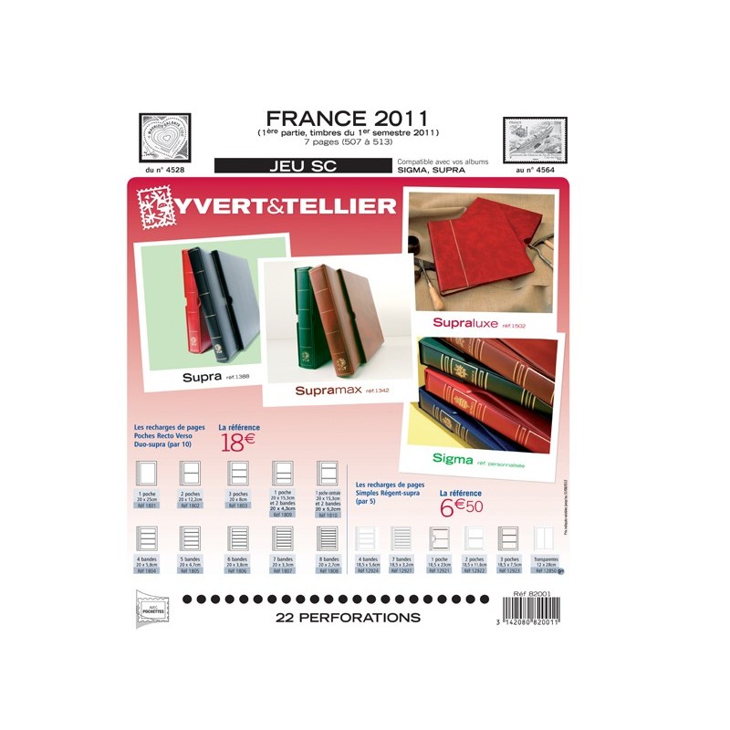 FRANCE SC 2011 1er semestre Yvert et tellier  préimprimées avec pochettes