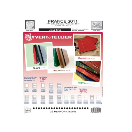 FRANCE SC 2011 2eme semestre Yvert et tellier préimprimées avec pochettes