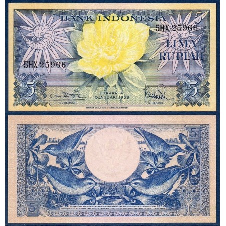 Indonésie Pick N°65, Billet de banque de 5 Rupiah 1959