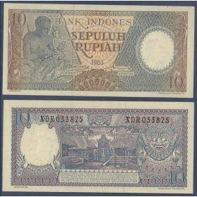 Indonésie Pick N°89, Billet de banque de 10 Rupiah 1963