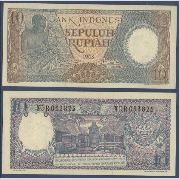 Indonésie Pick N°89, Billet de banque de 10 Rupiah 1963