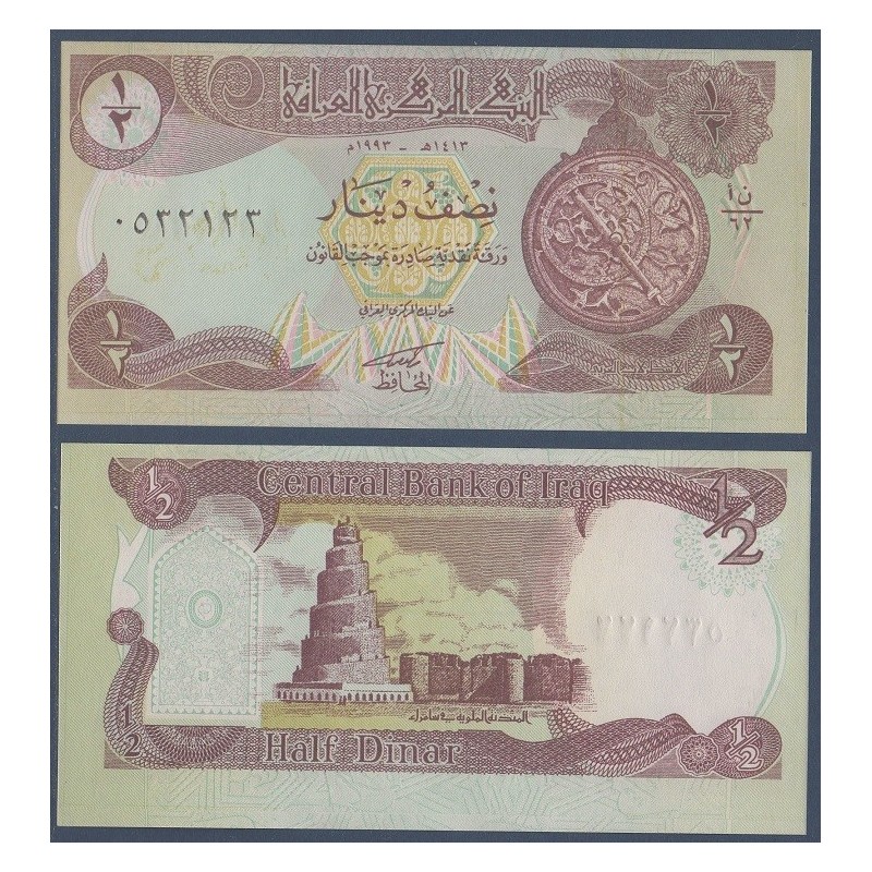 Irak Pick N°78a, Billet de banque de 1/2 Dinar 1993