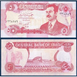 Irak Pick N°80, Billet de 5 Dinars 1992