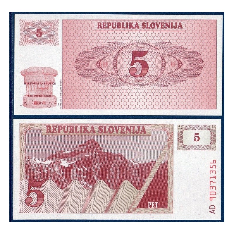Slovénie Pick N°3a, Billet de banque de 5 Tollarjev 1990