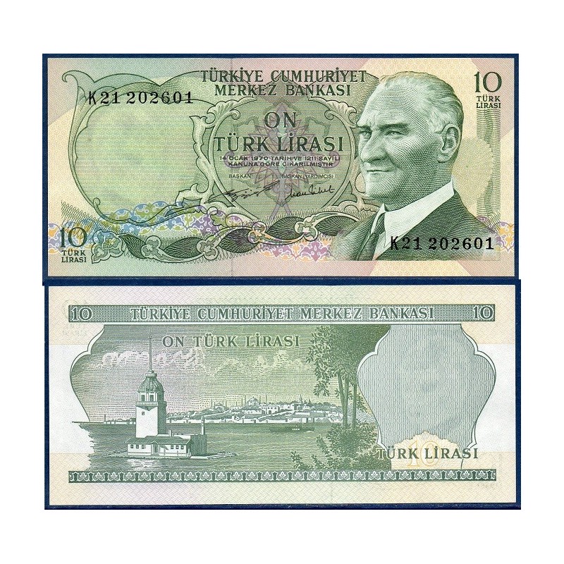 Turquie Pick N°186, Billet de banque de 10 Lira 1975